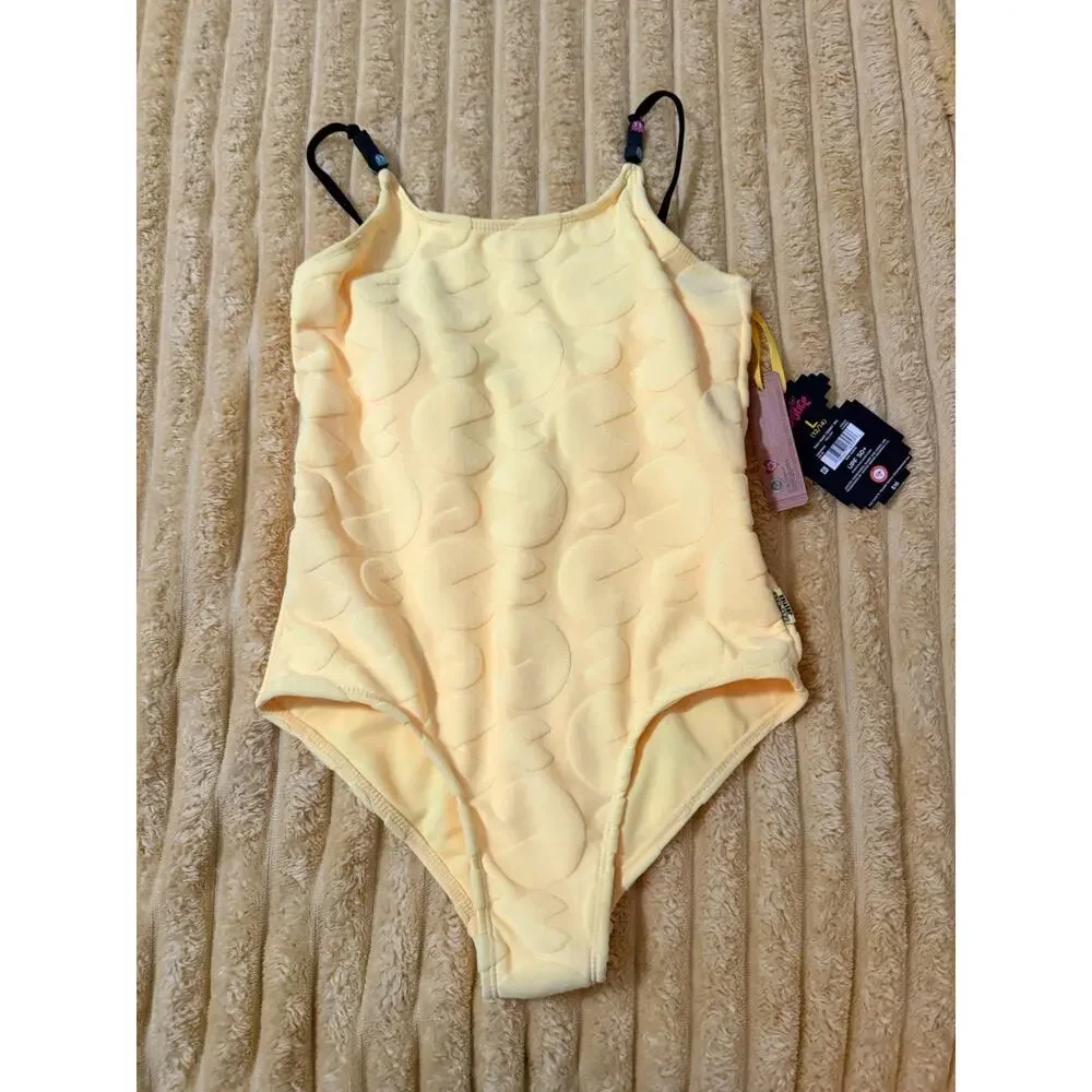 NEW Justice Girls Terry Pacman One-Piece, Yellow Embossed Sizes Large 12/14
